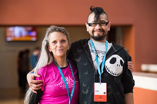 Kim Parsell with a friend at WordCamp San Francisco