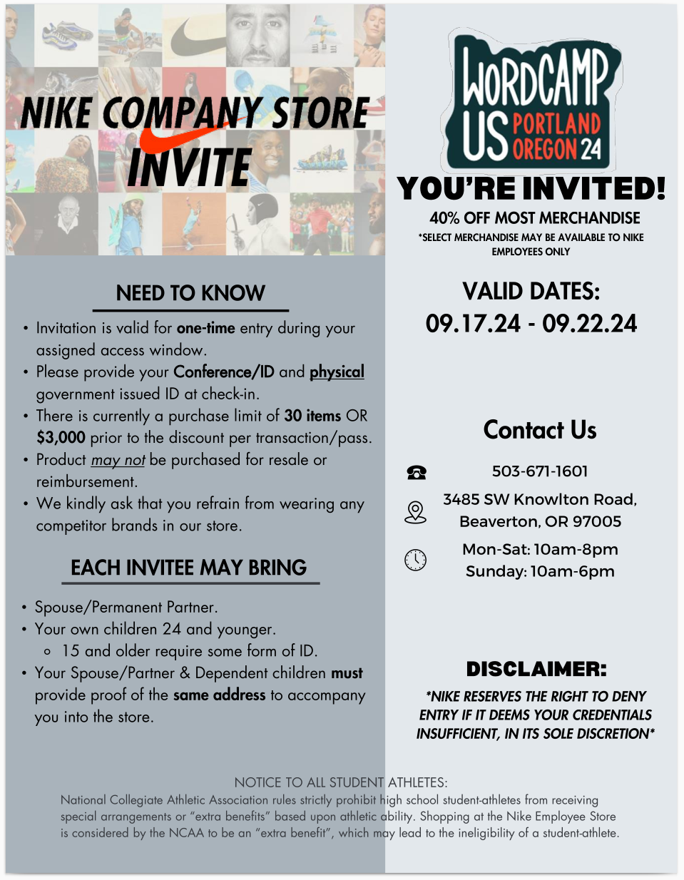 Visit the Nike Company Store WordCamp US 2024